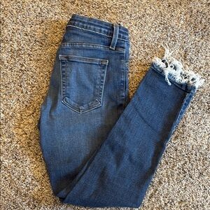 Just Black Distressed Hem Cropped Jeans in Dark Blue